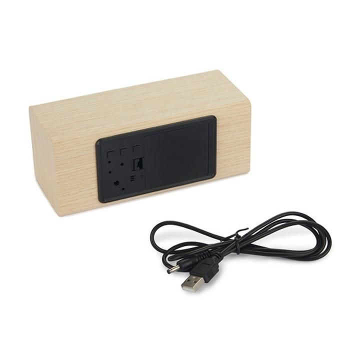 Réveil Multifonctions - Cadeau Maestro - Bois De Chêne - 3 Alarmes - Thermomètre - Calendrier