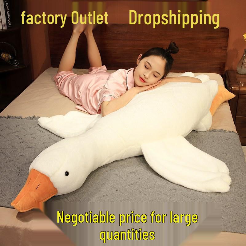 Large White Goose Plush Pillow - Stuffed Lying Toy for Hugs