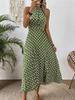European and American Women's Clothing Spring and Summer Fashion Printing Polka Dot Round Neck Long Dress Women's Dress