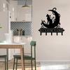 Custom Cat & Moon Metal Wall Art – Personalized Last Name Sign, Floral Iron Home Accent with Hooks for Living Room or Gift