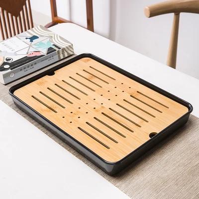 Bamboo Tea Tray Drainage Water Storage Kungfu Tea Set Living Room Coffee Table Drain Tray Storage Supplies Melamine Tea Tray