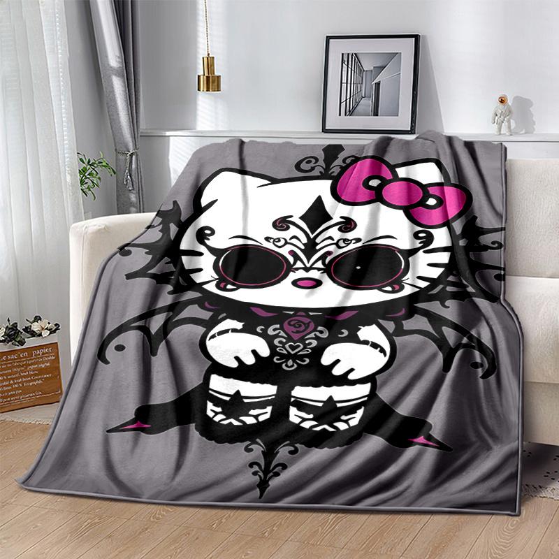 1pc Dark Hello Kitty Blanket, Soft Throw for Home Decor, Gift Idea, All Seasons Use, Living Room, Travel, Camping, Car Blankets, Beach, Office Naps.H0