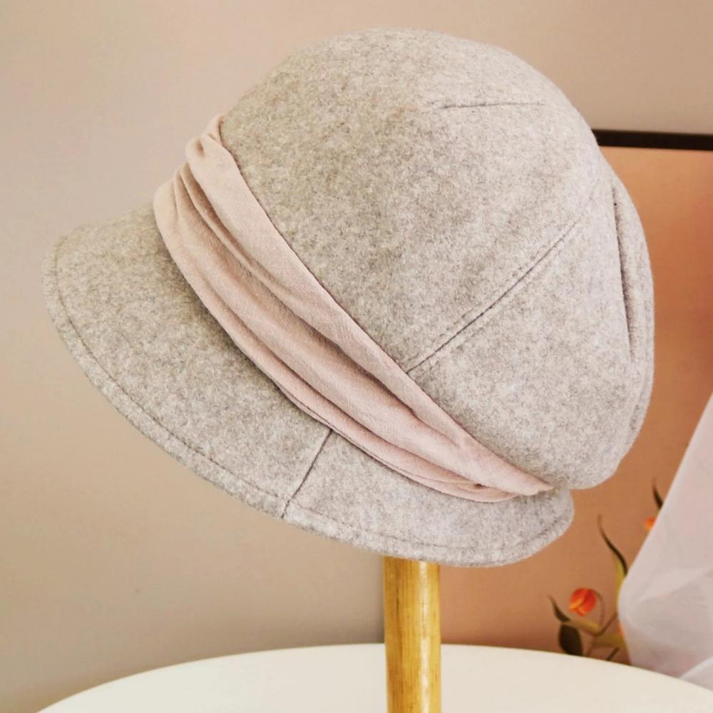 Hats for Women in Autumn and Winter Versatile Woolen Hats Japanese Retro Elegant Temperament Celebrity Fisherman Hat Warm Wide B