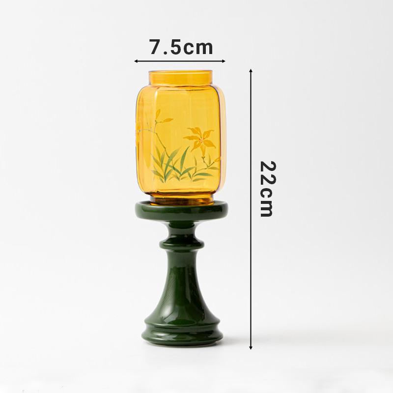 

Elegant Retro Candlestick Exquisite Patterns Glass Windproof Glass Cover- Ceramic Base Incense Candlestic Stand Home Ornament (as the picture,7.5x22cm)