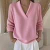 2026 Autumn/Winter European & American V-Neck Loose Knit Sweater - Solid Color Casual Women's Fashion Knitwear