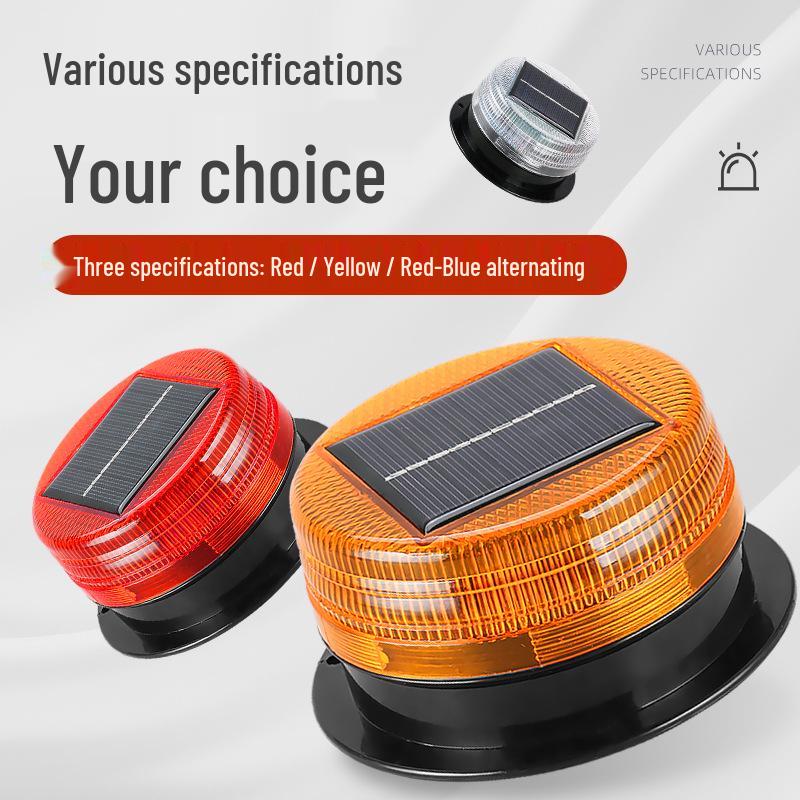 Red & Blue Flashing Solar LED Warning Light for Construction Vehicles with Magnetic Mount