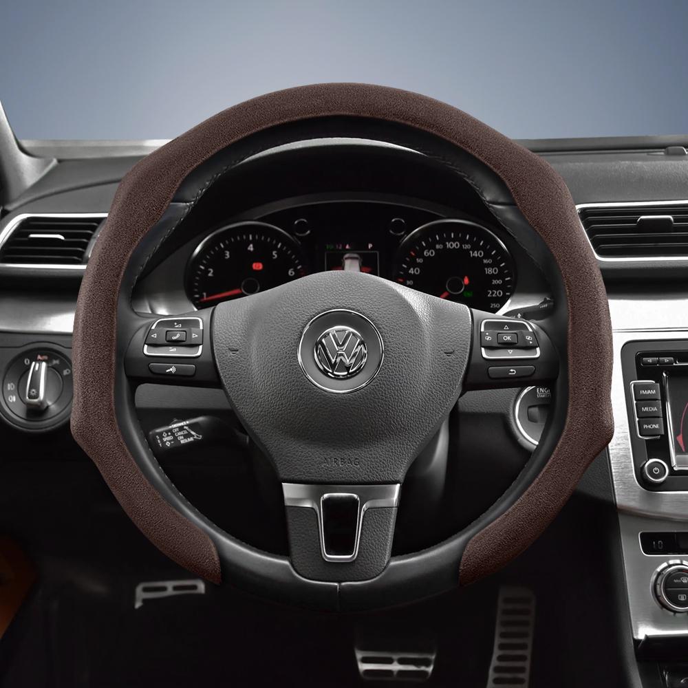 Suitable for Volkswagen Premium Suede Snap-On Steering Wheel Covers, Non-Slip and Durable, Available for D-Shaped Steering Wheels, Compatible