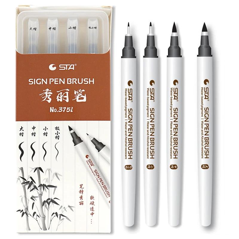 4 Größen STA Wasserdichter Kalligraphie-Stift Weiche Pinselstifte für Lettering Schreiben Zeichnen Skizzieren Künstlerbedarf Japanischer Schreibwarenhändler