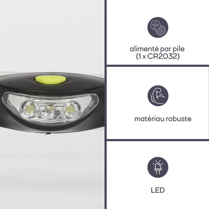Lampe Frontale Avec 3 Leds Blanches Ultralumineuses