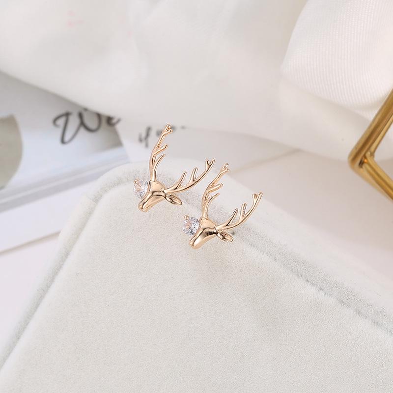 Vintage Fashion Elk Deer Stud Earrings For Women Girls Gold Color Zirconia Christmas Earrings Xmas Jewelry Gift Ear Accessories