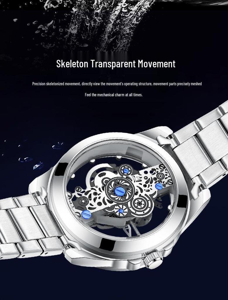 Jindun Double-Sided Transparent Hollow Waterproof Luminous Men's Quartz Watch