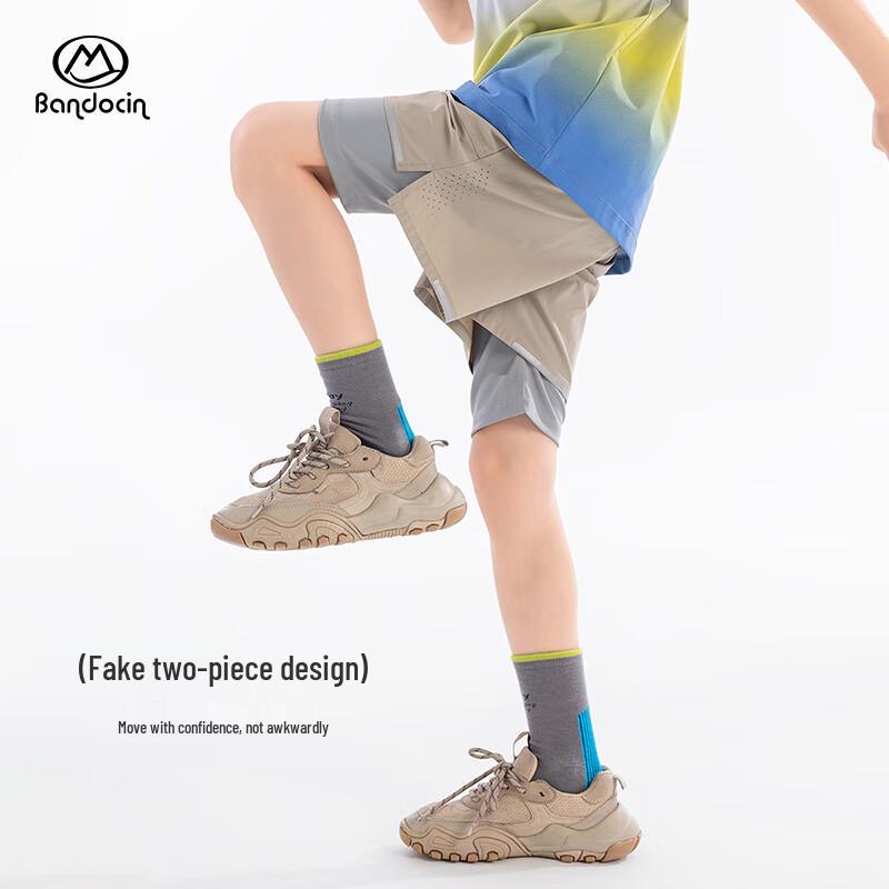 BanDuxian Boys  Outdoor Faux Two-Piece Sports Shorts 150