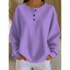 Plus Size Women Waffle Knit Long Sleeve Top, Solid Color Henley Neck Button Loose Pullover, Ladies Casual Daily
