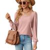 2024 European And American Autumn/Winter New Solid Color Square Collar Jacquard Long Sleeve Loose T-Shirt Top For Women