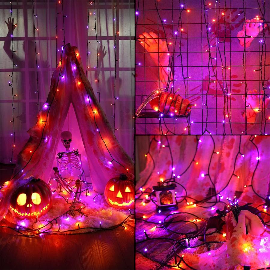 Thrisdar 20M 50M 100M Orange and Purple Halloween String Lights Outdoor Halloween Fairy Lights Garland For Garden Patio Decor
