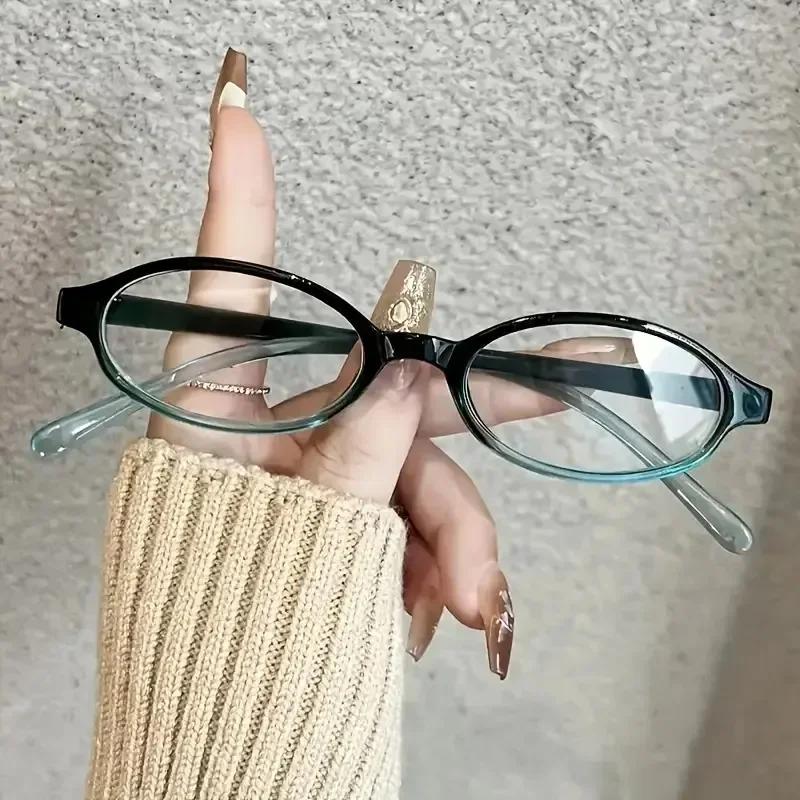 Y2K Vintage Small Oval Glasses Girls Style Red Green Frame Glass Eyewear Decorative Outdoor Anti-blue Eyeglasses Gifts