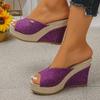 Zomerse Dames Wedge Platform Kleurblok Romeinse Slippersandalen, Stof Bovenwerk, Verkrijgbaar In Grote Maten.
