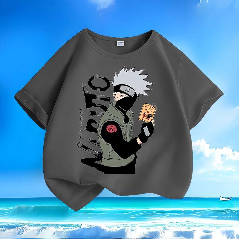Boys' and Girls' Fashionable Naruto-style Shirts for Summer, Loose-fitting Pure Cotton T-shirts for Children