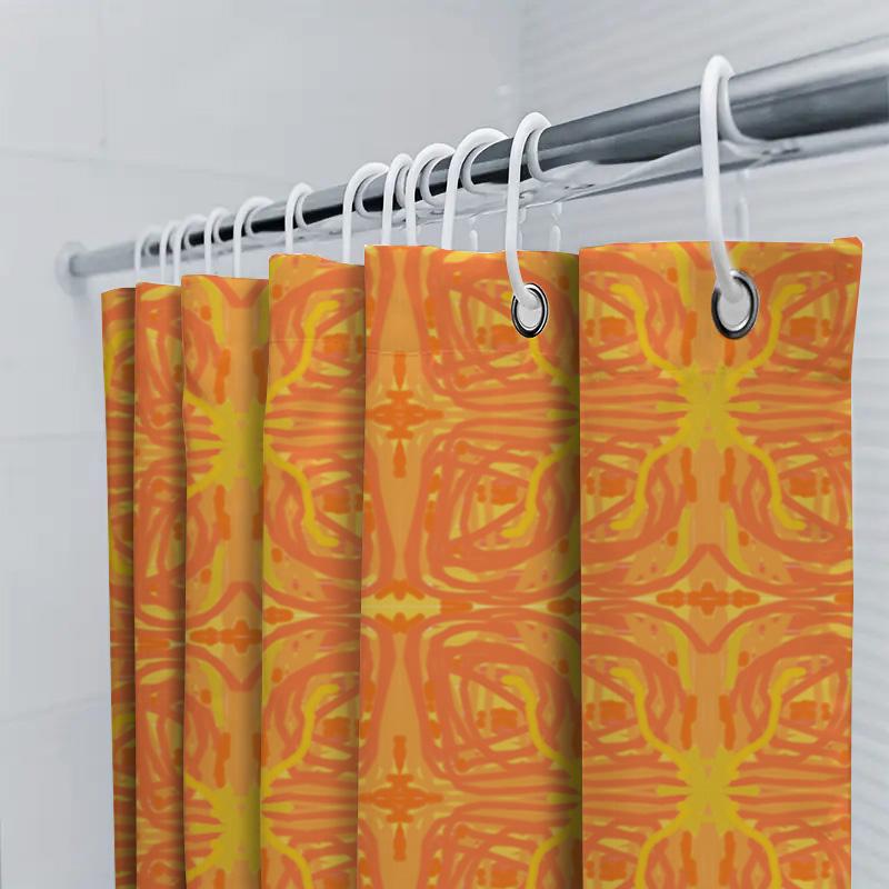 Orange Shower Curtain With Geometric Design Bath Decor For Home Bathroom Modern Printed Shower Drapes Easy Installation In White