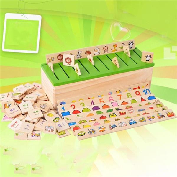 Montessori Educational Dominoes Wooden Creature Blocks Children Early