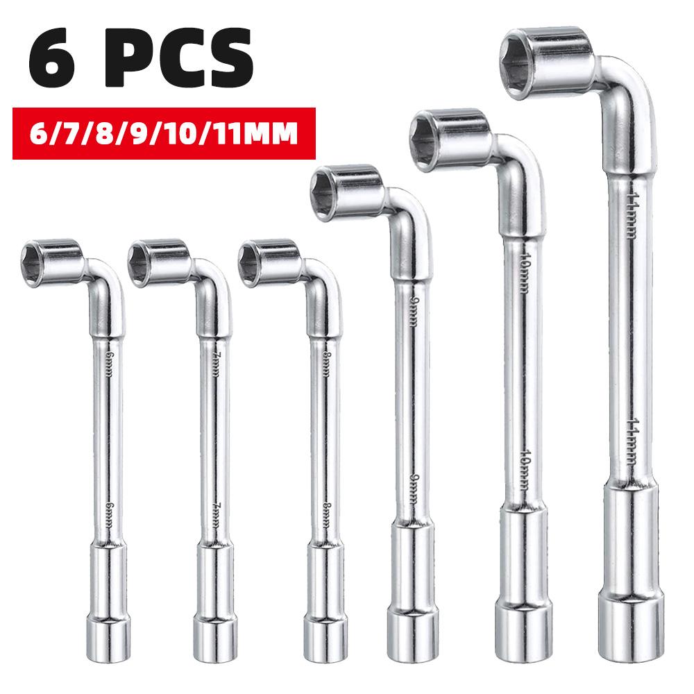 6Pcs L-Type Socket Wrench Double Head Pipe Socket Wrench Car Repair Pipe Socket for Mechanical Maintenance 7-Shaped Hex Spanner