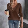 Nové podzimní dámské oblečení Jednobarevné módní tričko s dlouhým rukávem a výstřihem do V