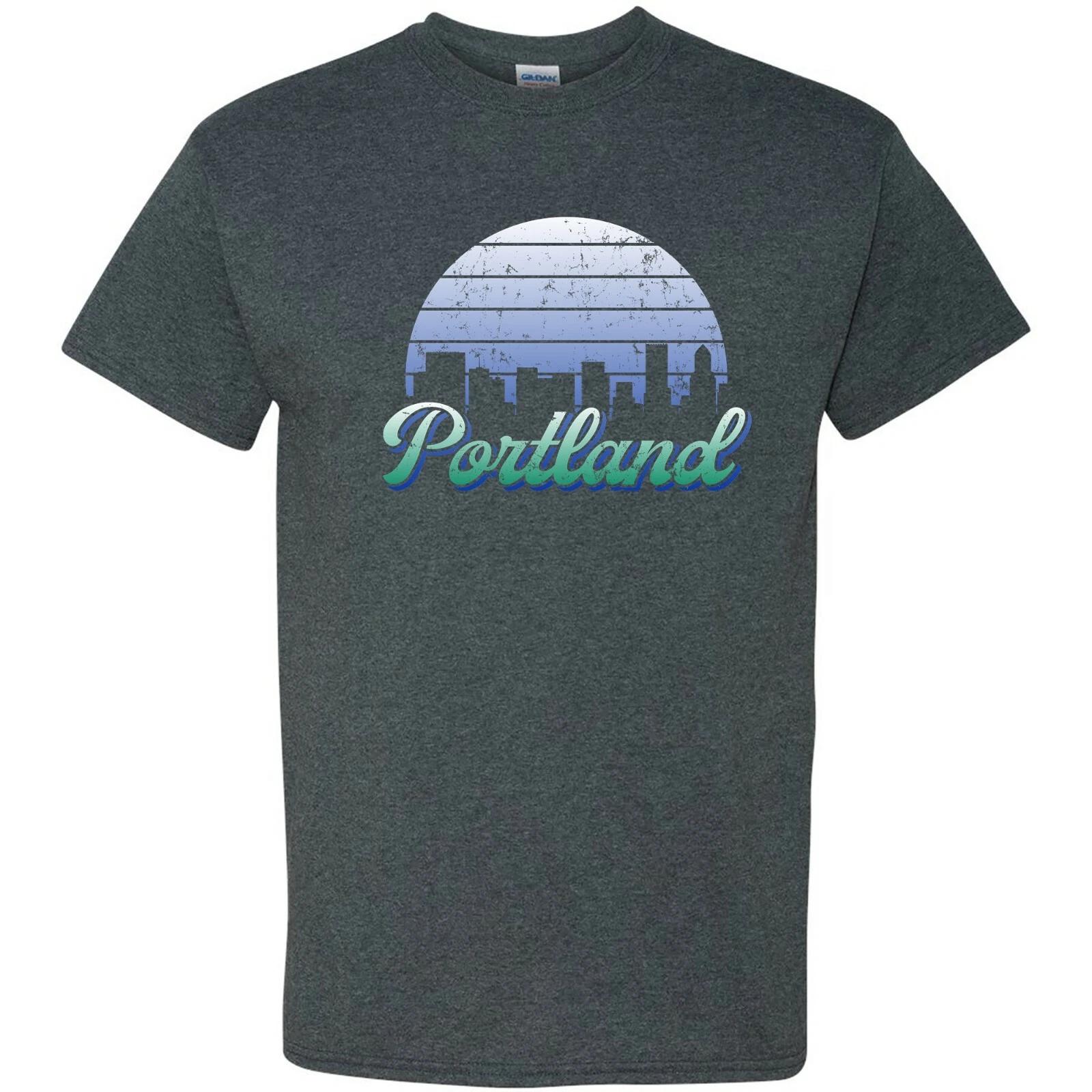Portland OR Retro Skyline Sunset - Home State Pride T Shirt - Dark Heather 3XL