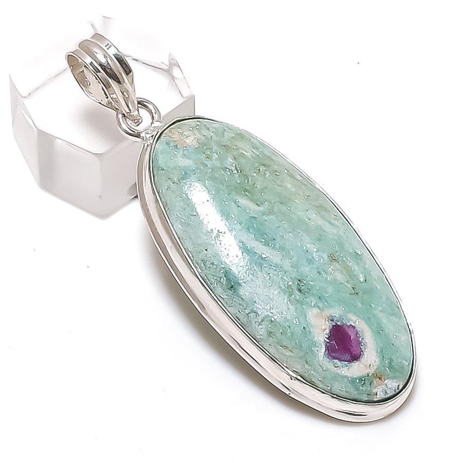 Natural Ruby Fuchsite Gemstone 925 Sterling Silver Jewelry Pendant 2.29" S9a18