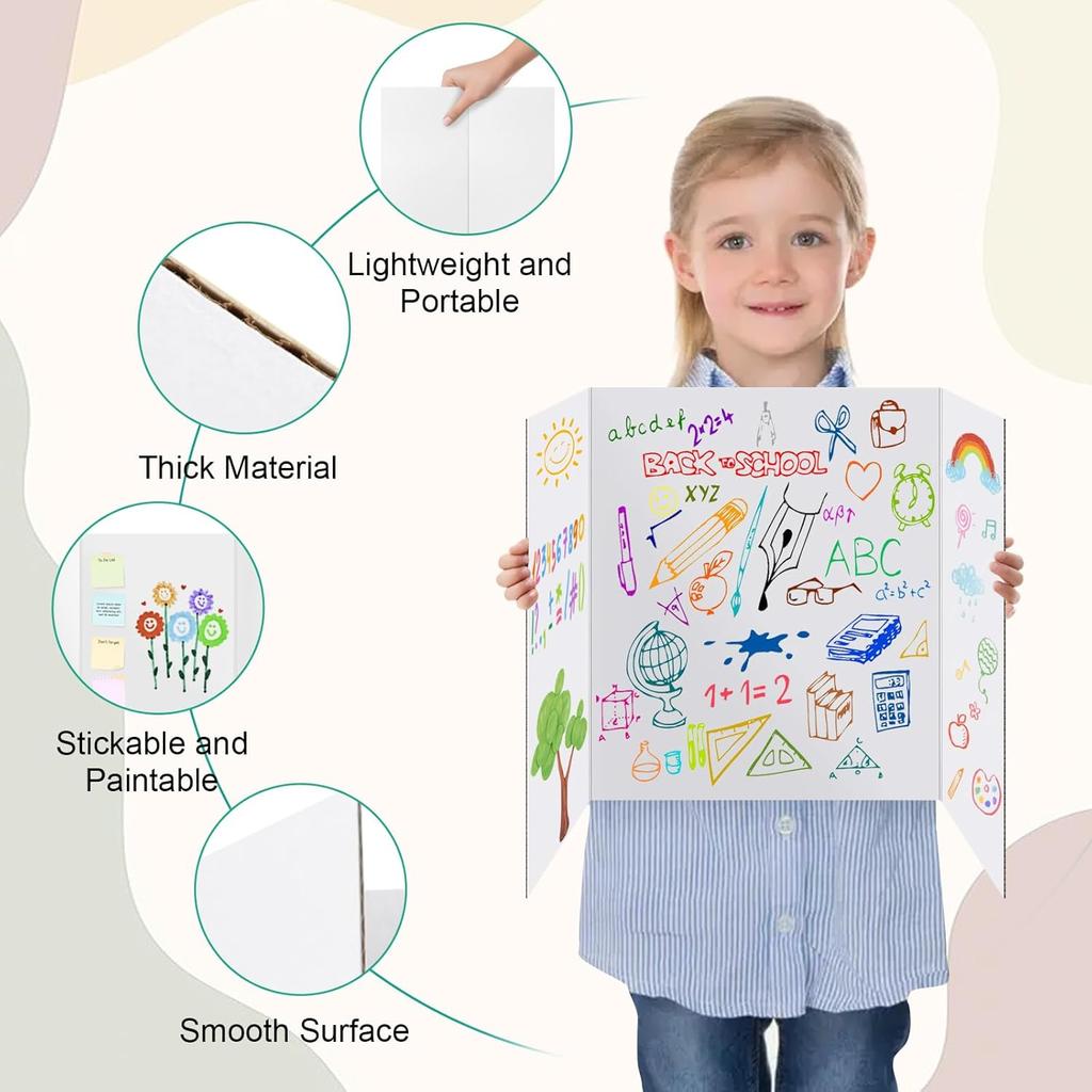 3PCS Trifold Poster Board, 21×14 Inch tri fold Poster Boards, White Corrugated Project Boards for Artwork Showcase, Science Fairs, School Projects,