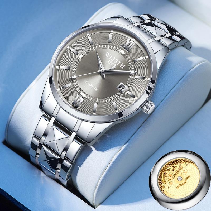 Top Brand Men's Double Calendar Luminous Waterproof Business Watch Steel Band Simple Quartz Watch