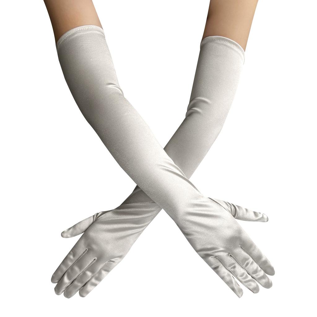 New Women Satin Elastic Full Finger Party Gloves Students Solid Bridal Wedding Dress Long Mittens Outdoor Dance Dress Up Gloves