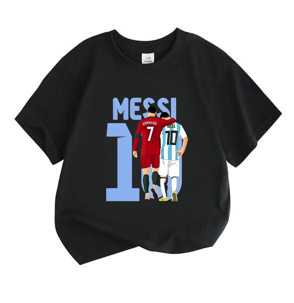 Kids Boys Girls Crew Neck Short Sleeve 100% Cotton T-Shirt, Football Stars Print Casual Soft Tees for Boys Girls Daily Wear Sport Tops for Children