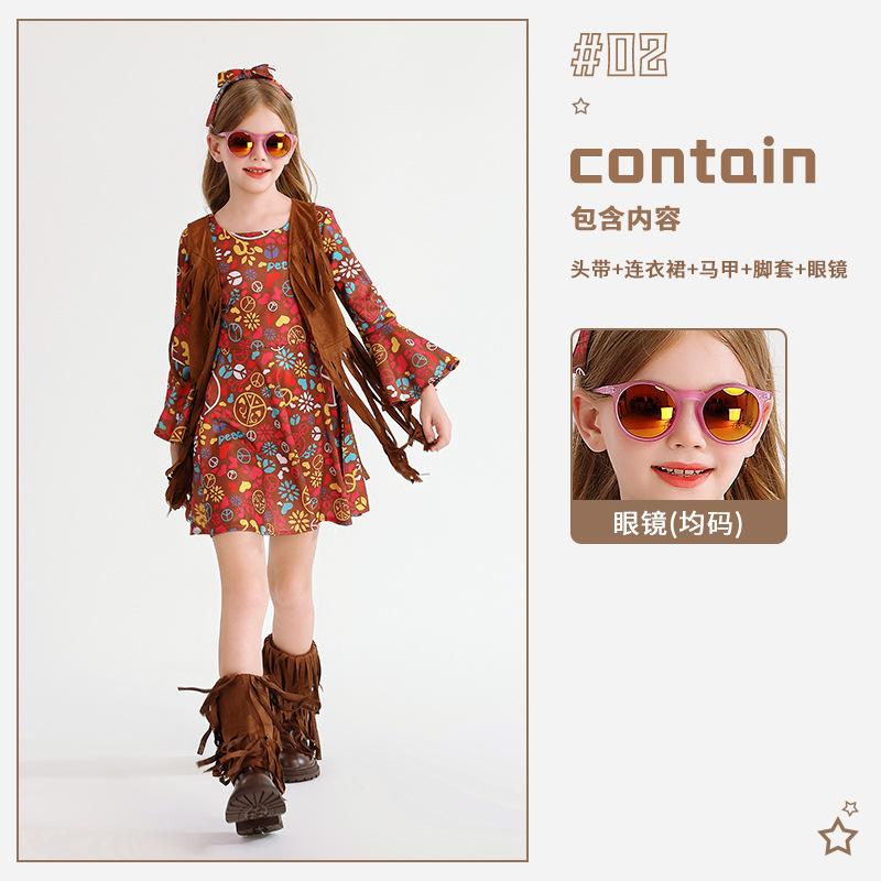 Halloween Kids Costume Little Girl Funny Vintage Hippie Carnival Stage Costume Dress
