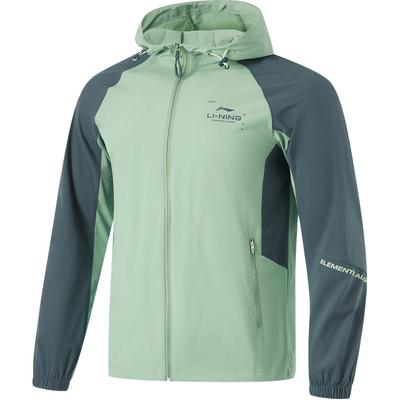 Serie Fitness Li Ning Blocco Colore Lettere Zip con Cappuccio Comodo Traspirante Giacca a Vento Sportiva Capo d'Abbigliamento Uomo Verde Lago Blu Scuro AFDU157-5