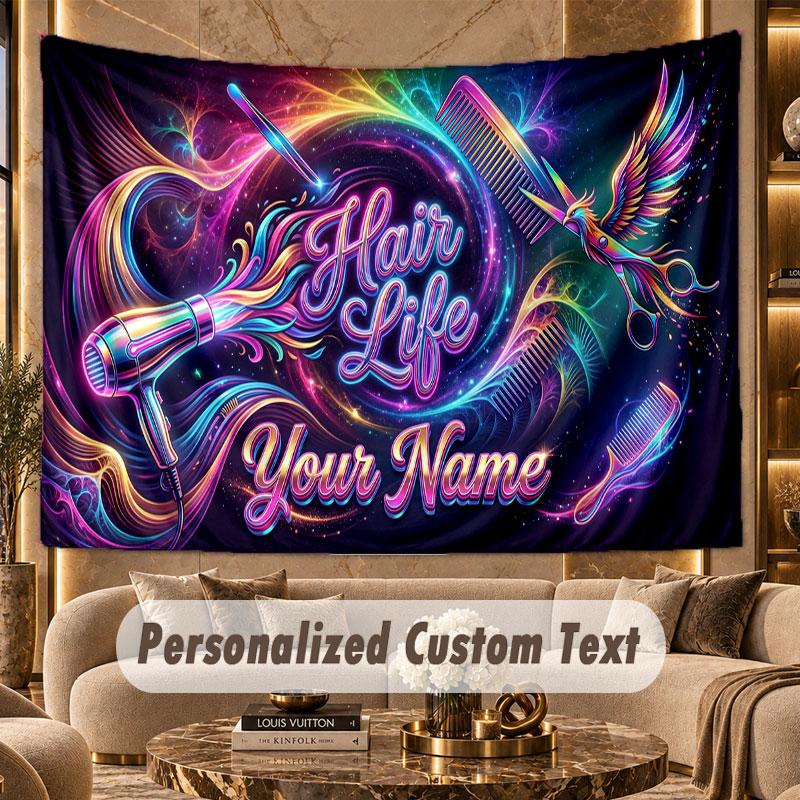 Barber Salon (95) Theme Personalized Tapestry Custom Name Text Wall Hanging Tapestry Home Background Decoration