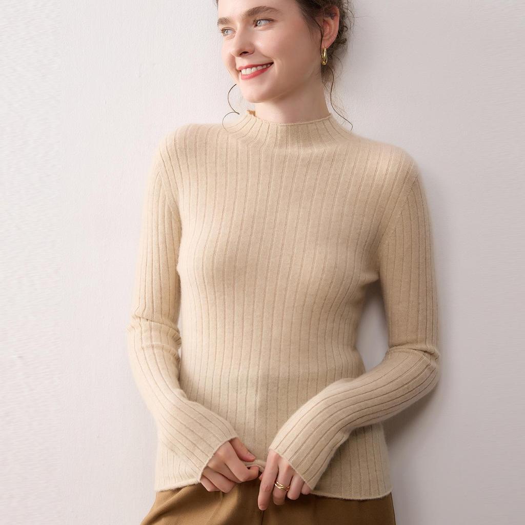 Women's 100% Cashmere High Neck Pullover - Versatile, Solid Color Knit Sweater