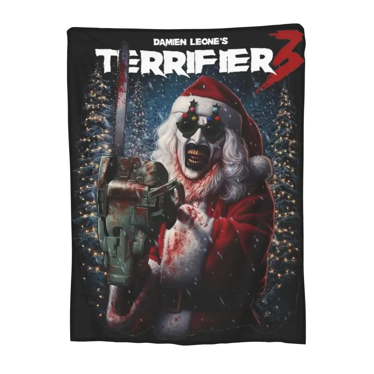 Terrifier 3 Рождественский плед Бархатный Весенне-осенний Хэллоуин Клоун Портативный Тонкий Плед для Дивана Путешествий Покрывала 30x40in