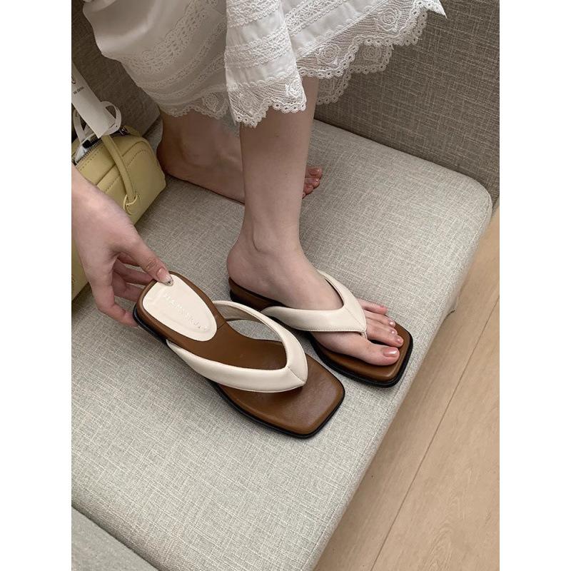 

2025 лето новая мода верхняя одежда квадратный носок шлепанцы толстый каблук крутые тапочки средний каблук универсальные пляжные тапочки 40