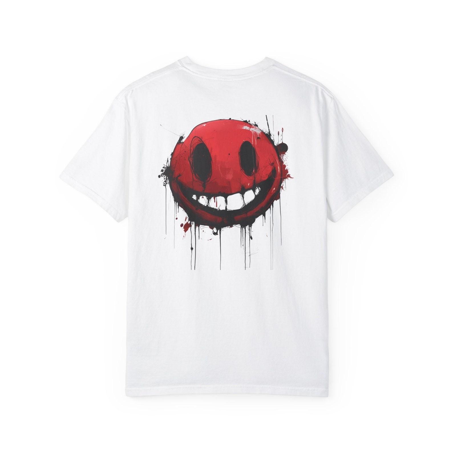 Creepy Smiley Face T Shirt Dripping Paint Graffiti Horror Graphic Tee S разноцветный