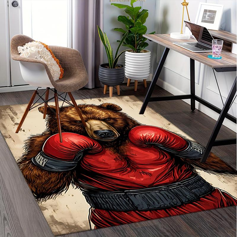 Boxing Bear Chair Mat Office Carpet for Home Decor, Oversized Rug for Sofa and Bedroom, Gift Idea for Office Enthusiasts
