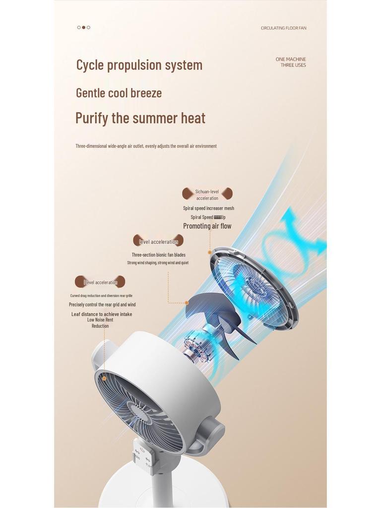 F1 USB Smart Oscillating Floor Fan with Remote - Three-in-One Desktop and Floor Use
