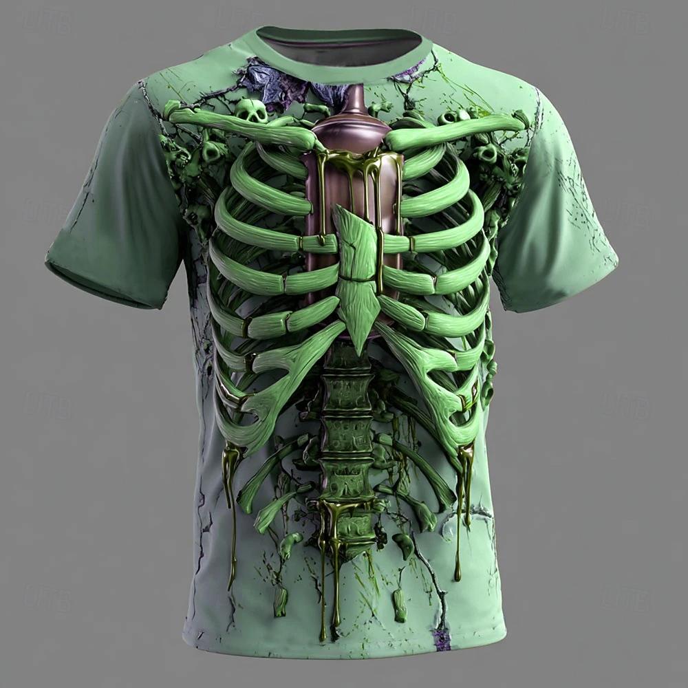 Retro Skeleton Pattern T Shirt For Man Luxury Skull 3D Printed Summer Harajuku Short Sleeve Loose Street Tops Sport T-shirts