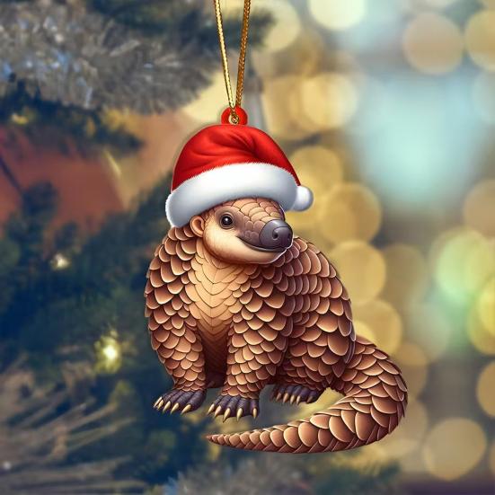 2D Acrylic Christmas Ornament Cute Flat Polar Bear/Octopus/Parrot Animal Car Rear View Mirror Charm Auto Interior Accessories for Window Wall