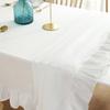 White Tablecloth Washable Vintage Ruffle Trim Table Cover For Boho Wedding Tabletop Bridal Baby Shower Birthday Party Decoration