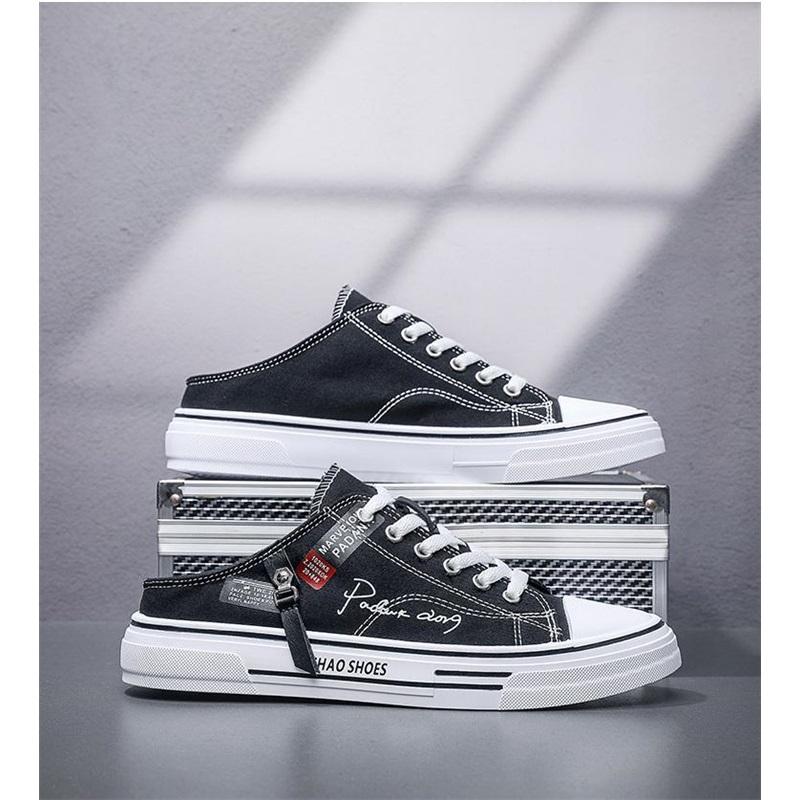 Men's Canvas Shoes, Breathable Casual Men's Shoes, Half-drag Student Trendy Shoes