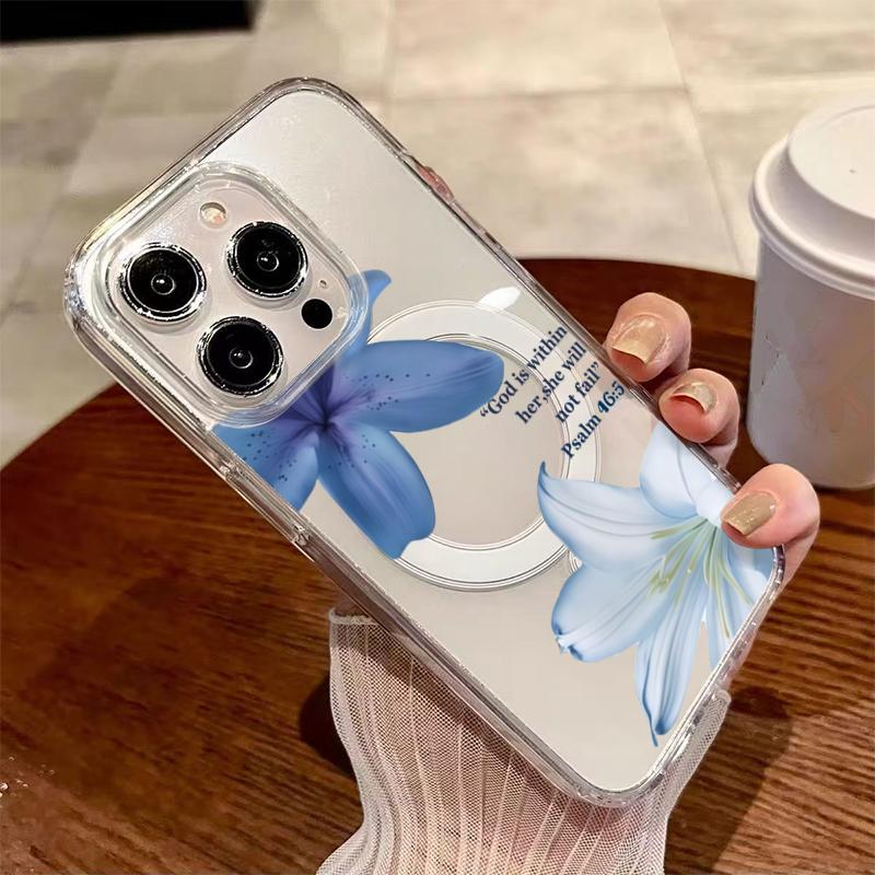 Floral Lily Orchid Pattern Magnetic Phone Case For iPhone 17 Pro 16 15 14 13 12 11 17 Pro Max 7 8 Plus 16E 17 Air Clear Cover