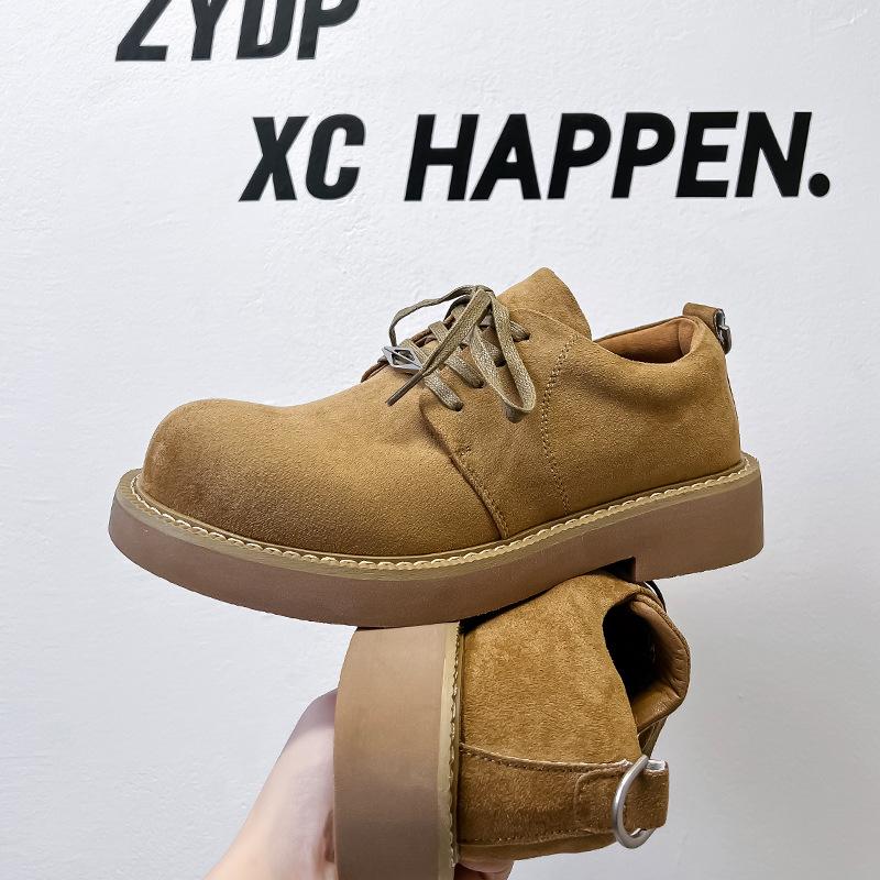 Men's Versatile Platform Derby Shoes Big Head Leather Shoes Platform Heightening American Cleanfit British Style 2522-A