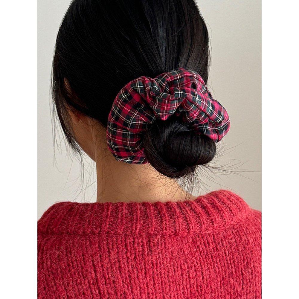 Tartan Check Padding Scrunchie[Red]