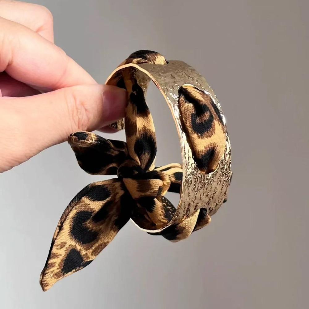 Retro Y2k Gold Color Geometric Liquid Metal Leopard Print Silk Scarf Winding Bracelet for Women Personality Hot Girls Jewelry