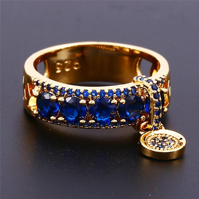 Luxury Vintage Female Royal Blue Zircon Stone Ring Round Dangle Ring Fashion Engagement Zircon Gifts New  Arrival